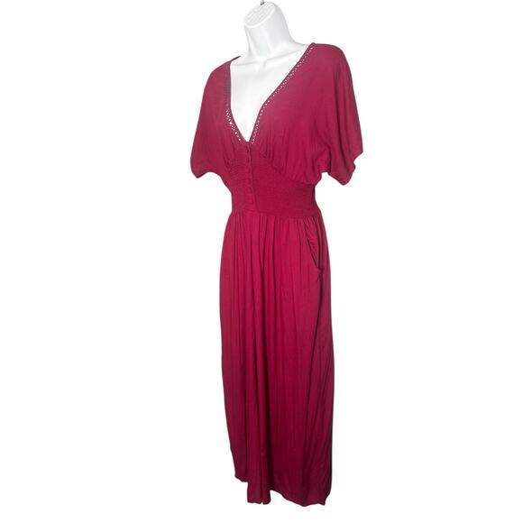 Patrons of Peace Rayon Magenta V-Neck Smocked Waist
Jumpsuit S - Picture 2 of 7